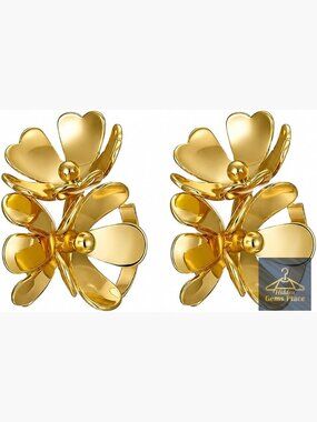 Sculptural Floral Stud Earrings, Gold Tone Statement Jewelry for Women
